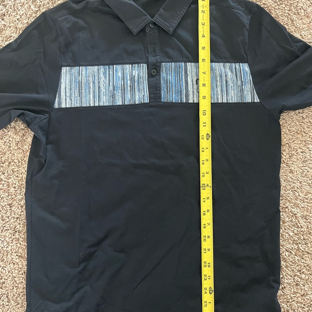 Men's Travis Mathew Black and Blue Striped Shirt